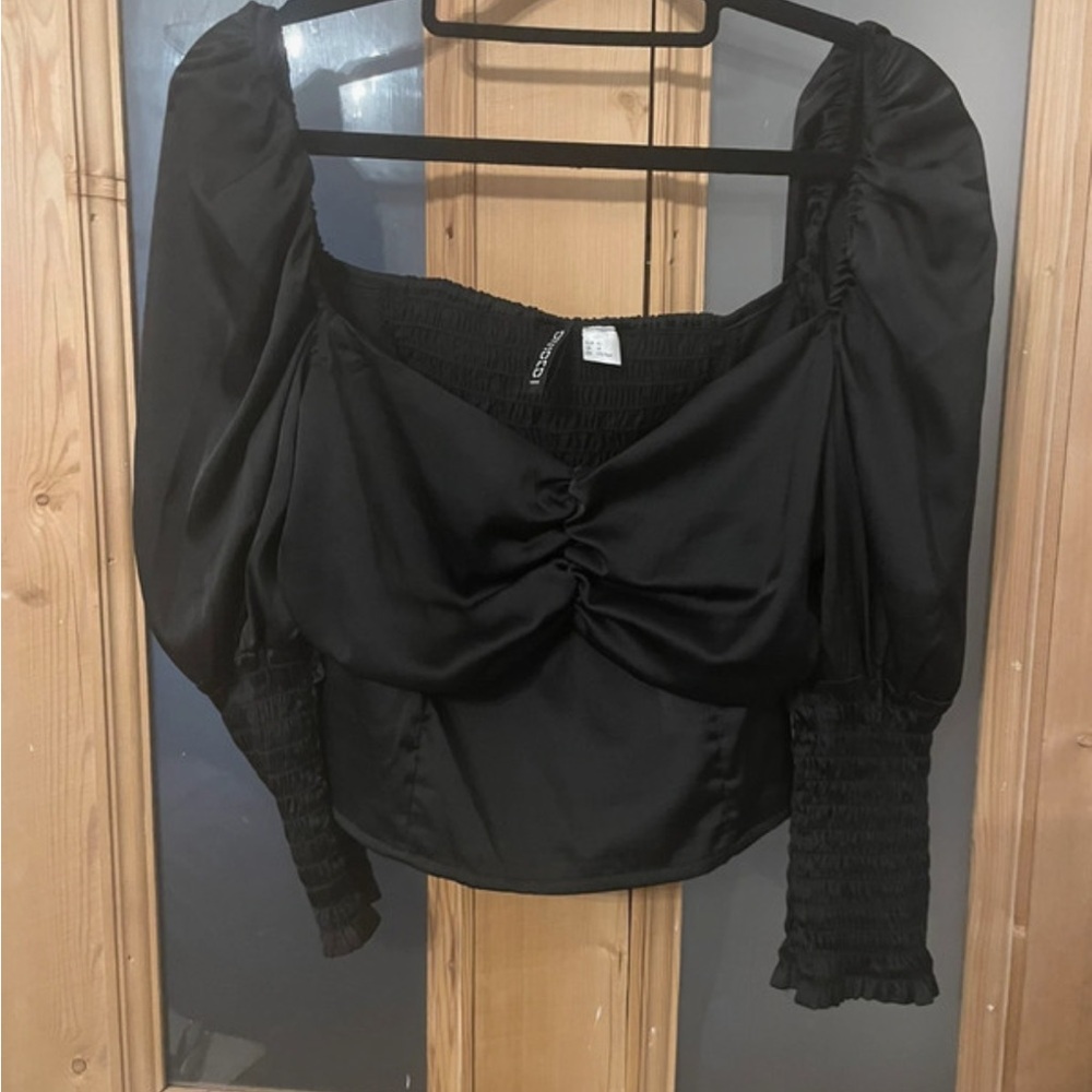 Topshop Black Satin Off-Shoulder Blouse